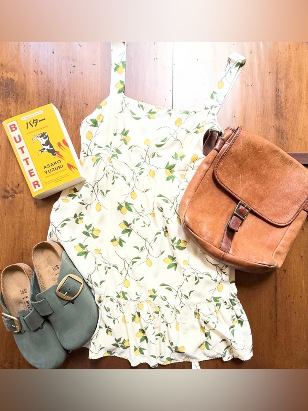 Butter Mom Honey Mom Cottage Core Summer Lemon-Print Sundress with Ruffle Hem